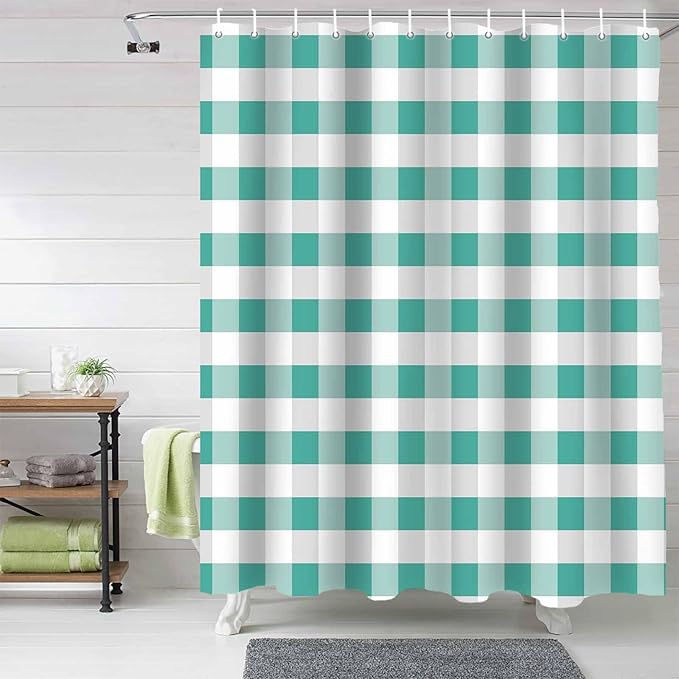 Vandarllin Rustic Green White Buffalo Check Plaid Pattern Shower Curtain, Farmhouse Shower Curtains Set with Hooks, Waterproof Fabric Bathroom Curtains Decor Home Accessories,72 X 78 Inch Long