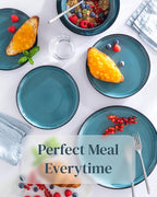 16 Piece Dinnerware Sets for 4 - Modern Style Stoneware Dinnerware Set - Scratch Resistant, Dishwasher Safe Plates and Bowls Sets Ceramic, Dish Set, Bowl and Plate Set - Black and Petrol Blue…