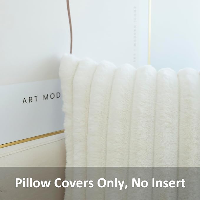 JOJUSIS Pack of 2 Faux Fur Plush Decorative Throw Pillow Covers Couch Cushion Case Soft Pillowcases (White, 20 x 20-Inch)