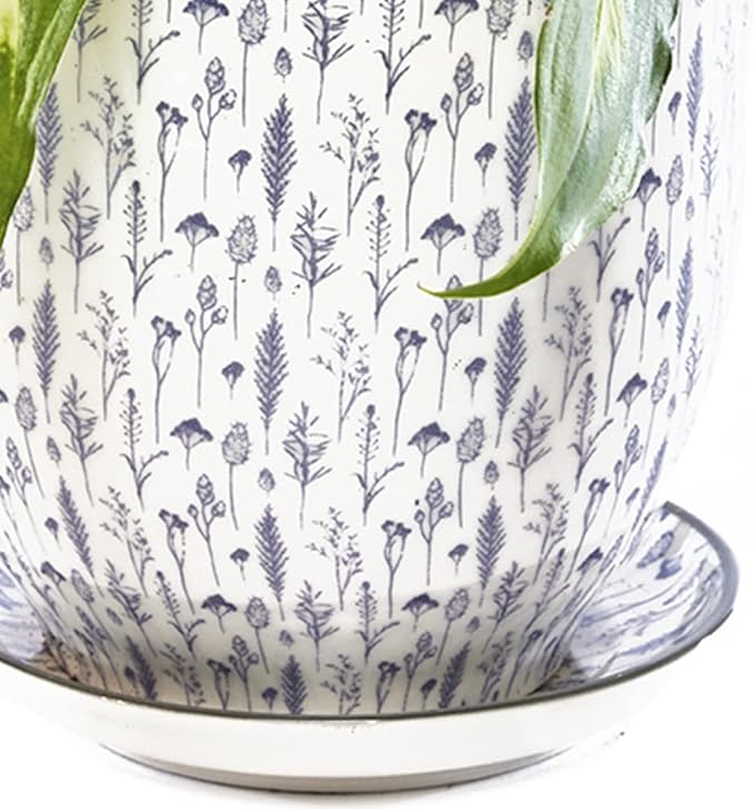 CHIVE ‘Liberte’ Ceramic Succulent Pots — 4.25” Cute Vintage Farmhouse Style Planters for Indoor Plants — Beautiful Home & Kitchen Decor — Blue Feathers