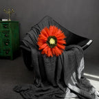 Handmade 3D Flower Round Velvet Throw Pillows Aesthetic Decorative Sunflower Accent Pillows Cute Soft Floral Cushion for Couch Bed Chair Car Living Room Bedroom Home Decor 12Inch Orange Red