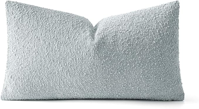 MIULEE Textured Boucle Throw Pillow Cover Light Blue Accent Solid Lumbar Spring Pillow Case Decorative Soft Pack of 1 Couch Cushion Chair Sofa Bedroom Livingroom Home Decor,12x20 Inch
