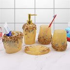 LUANT Vintage Pink Bathroom Accessories, 5Piece Bathroom Accessories Set, Bathroom Set Features, Soap Dispenser, Toothbrush Holder, Tumbler & Soap Dish - Bath Gift Set (Yellow)