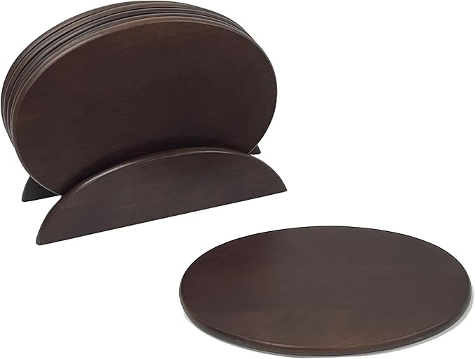 Woodard & Charles 6 Piece Wood Boards with Stand, Perfect for Serving, Sushi, Cheese, Hors d'oeuvre, Charcuterie, Sandwiches, 7 Piece Set, 9 1/2" x 6 1/2" (Walnut)