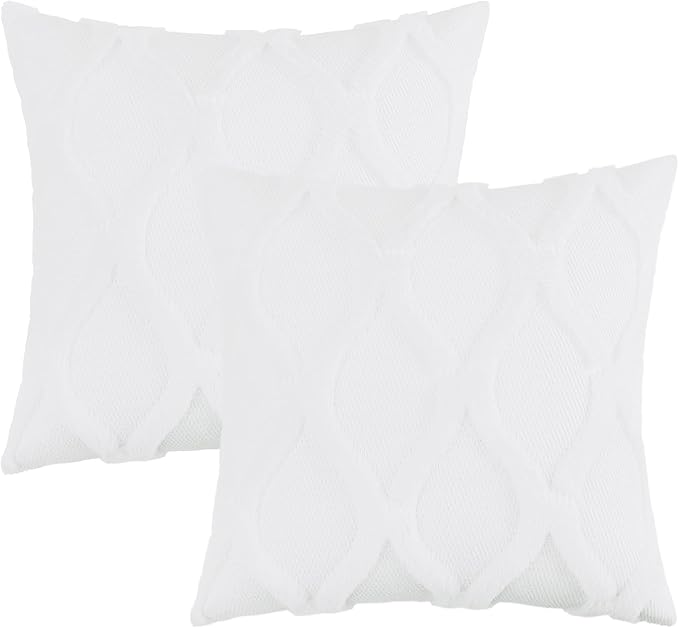 decorUhome Throw Pillow Covers 16x16 Inch Set of 2, Soft Plush Faux Fur Wool Pure White Couch Pillow Covers, Decorative Neutral Pillow Cases for Bed Sofa Living Room Home Decor