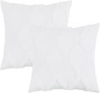 decorUhome Throw Pillow Covers 18x18 Inch Set of 2, Soft Plush Faux Fur Wool Pure White Couch Pillow Covers, Decorative Neutral Pillow Cases for Bed Sofa Living Room Home Decor