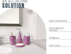 Comfify Designer 4 Piece Bathroom Accessories Set - with Soap or Lotion Dispenser, Toothbrush Holder, Tumbler and Soap Dish - Glossy Finish - Purple