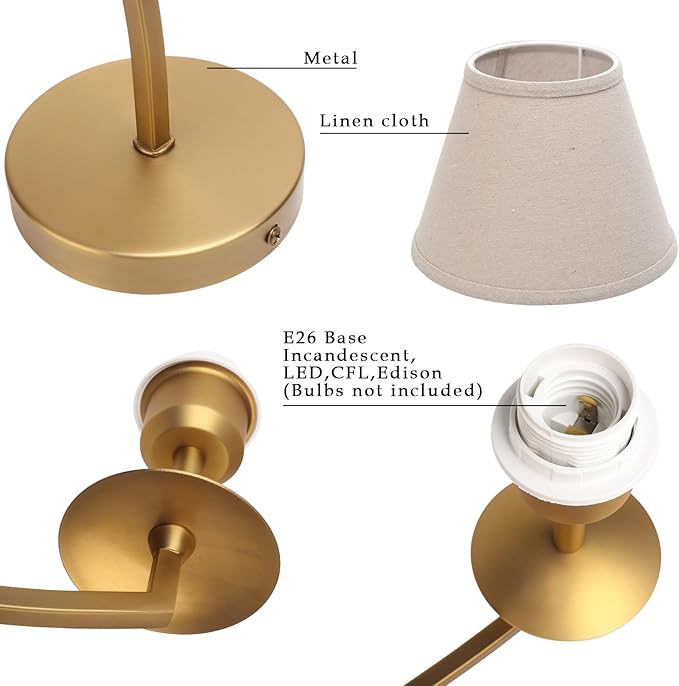 Phansthy Hardwired Wall Sconce Light Set of 2, Linen Fabric Shade Indoor Wall Lamps, Wall Decor Lightings Set of Two for Living Room, Bedroom, Hallway, Vanity Mirror (Antique Gold 2 Pack)