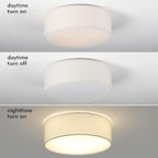 18'' Flush Mount Ceiling Light Modern Farmhouse Drum Ceiling Light Fixture with Linen Fabric Shade 3-Light Drum Ceiling Lighting Round Semi Flush Lighting for Bedroom Hallway Living Room