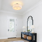 18" Modern Semi Flush Mount Ceiling Light Modern 3-Lights Linen Drum Ceiling Lighting with Chrome Finish, Vintage Ceiling Light for Living Room, Kitchen, Basement, Laundry Room, Bedroom