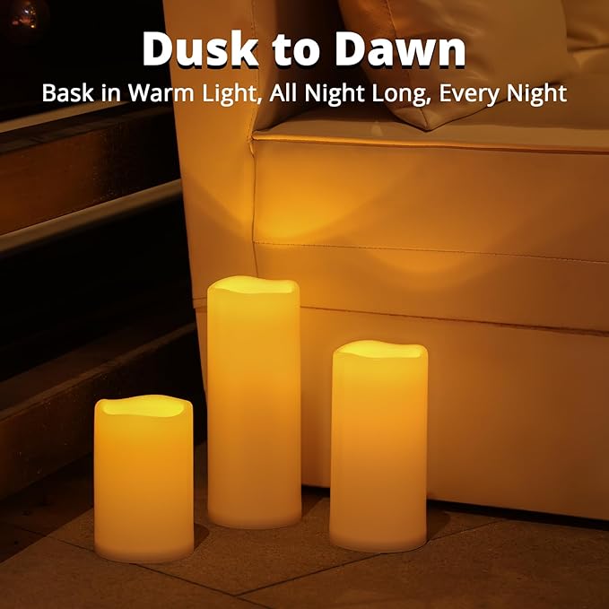 NURADA Large Outdoor Solar Candles Waterproof - 10" x 4" Rechargeable Solar Powered Flameless LED Pillar Flickering Candle for Patio Porch Lanterns Decor - Ivory White Set of 2