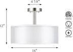 XiNBEi Lighting Semi Flush Mount Ceiling Light, 3 Light Close to Ceiling Light with Fabric Shade, 16" Drum Semi Flush Ceiling Light in Brushed Nickel for Living Room & Bedroom XB-SF1194-BN