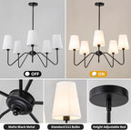 5 Light Modern Chandelier with White Shades, Elegant Pendant Light Fixture with Black Chandelier for Living Room, Dining Room, Bedroom, Hallway, Entryway, Height Adjustable