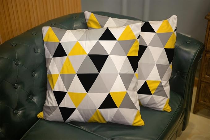 CAPSCEOLL Decor Pillow Covers White Yellow Gray Geometric Triangles Mosaic 16X16 Inch Set of 2 Throw Pillow Cover for Bedroom Sofa Living Room Soft Pillow Covers