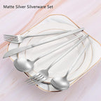 Matte Silverware Set, VANVRO 40-Piece Stainless Steel Flatware Set, Satin Finish tableware Cutlery Set, Service for 8, Home and Restaurant, Dishwasher Safe