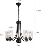 Contemporary 5 Light Glass Chandelier Black Traditional Chandeliers Kitchen Dining Room Lighting Fixtures Hanging Pendant Light Industrial Flush Mount Ceiling Light