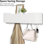 Coat Rack Wall Mount with Hidden Hooks Entryway Hanging Shelf Modern Wood Coat Hanger for Bedroom Kitchen Hallway Bathroom (White,20.9 Inch Long)
