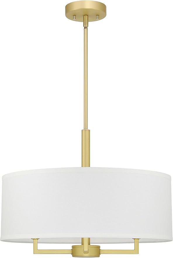XiNBEi Lighting Pendant Light, Modern 4 Light Drum Pendant Lighting Adjustable Hanging Chandelier Ceiling Light for Living & Dining Room Satin Brass Finish XB-P1296-SB
