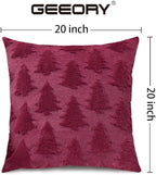 GEEORY Christmas Tree Throw Pillow Covers 20x20 Inch Set of 2, Xmas Winter Soft Plush Faux Fur Wool Decorative Farmhouse Holiday Cushion Case for Home Decoration (Wine Red) GC009-20