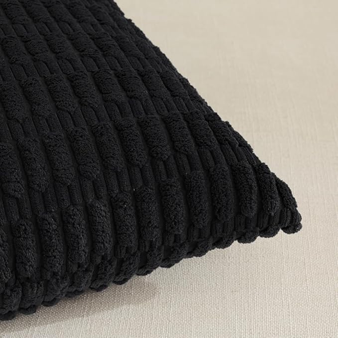 Fancy Homi Black Decorative Throw Pillow Covers 14x24 Inch for Living Room Couch Bed Sofa, Rustic Farmhouse Boho Home Decor, Soft Striped Corduroy Square Cushion Case 35x60 cm