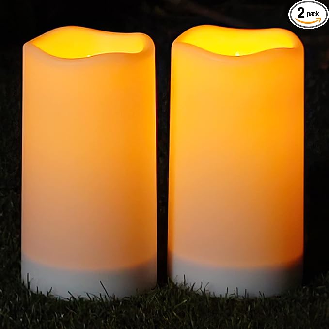 Homemory Solar Candles Outdoor Waterproof, 3"x6" Rechargeable Solar Powered Lights, Flameless Flickering Dusk to Dawn Sensor Outdoor Pillar Candles for Halloween, Lanterns, Garden, Patio, Porch