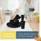 Teivio 40-Piece Kitchen Plastic Wheat Straw Dinnerware Sets, Service for 4, Dinner Plates,Dessert Plates,Cereal Bowls, Cups, Flatware,Dishwasher Safe, Unbreakable Outdoor Camping Dishes, Black
