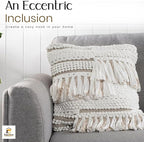 GRUHUM Throw Pillow Covers 18x18-Set of 2 Boho Decorative Handwoven Fancy Tufted Cushion Case for Living Room Bedroom Sofa Couch Farmhouse Car Home Decor Cotton Comfy Square Modern 18x18 inch, White