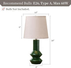 20" Green Ceramic Table Lamp Set of 2-3-Way Dimmable Nightstand Lamps with Pallid Shade for Bedroom Farmhouse Bedside Nightstand Bedside Lamp End Table Lamps (Dark Green)