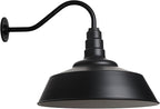 Steel Lighting Co. Redondo Barn Light | Outdoor Wall Mounted | 20 inch Dome | 16 inch Gooseneck | Large Farmhouse Warehouse Light Made in America | Matte Black Exterior/White Interior
