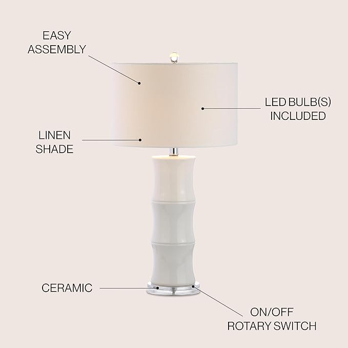 JONATHAN Y JYL3015C Tiki 26.5" Ceramic LED Table Lamp Contemporary Traditional Bedside Desk Nightstand Lamp for Bedroom Living Room Office College Bookcase LED Bulb Included, White