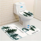 4pcs No Hook Christmas Shower Curtain Set, Merry Christmas Holiday Shower Curtain, Non-Slip Rug Toilet Lid Cover and Bath Mat, Green Xmas Tree Bathroom Decor Set, Waterproof, Washable.