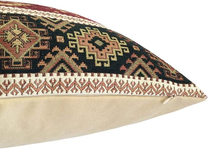 Large Throw Pillow Covers Burgundy Red and Green - 22 x 22 Inches Decorative Kilim Pillows, Boho Room Decor for Couch, Bohemian Square Case for Farmhouse, Aztec, Patio, Moroccan