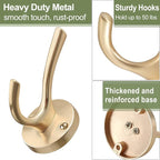 Gold Coat Hooks for Wall, 3 Pack Towel Hook Heavy Duty Metal Double Bath Robe Hook Wall Mount, Hat Hooks for Cubicle Bathroom Kitchen Closet Garage