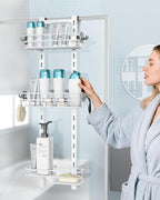 Nieifi Over the Door Shower Caddy, Adjustable 3 Tier Hanging Shower Organizer with Soap Holder Bathroom Shelves with Hooks, White