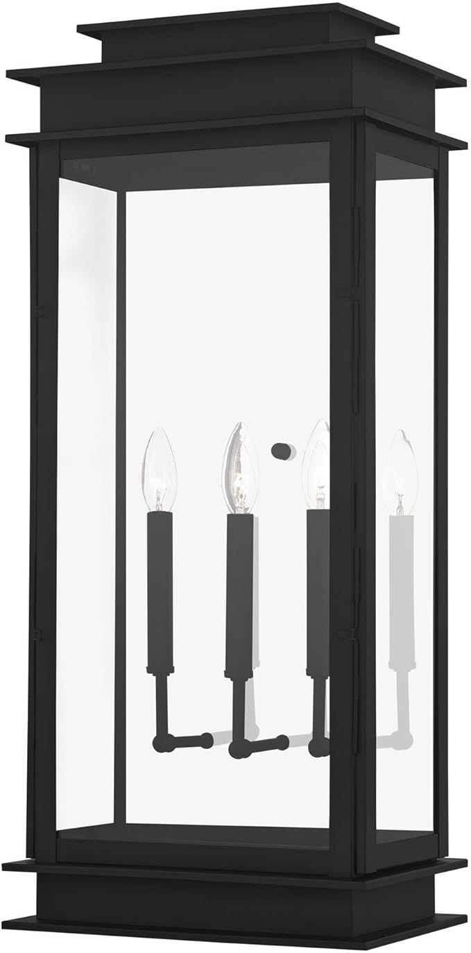 Livex 20208-04 Transitional Three Light Outdoor Wall Lantern from Princeton Collection in Black Finish