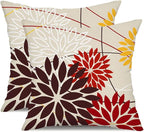 Red Brown Outdoor Pillow Cover 20X20 Inch Set of 2 Outdoor Waterproof Fall Floral Brown Decorative Pillowcase Decor for Couch Patio Funiture Garden Print Polyester Cushion Cover 01K20