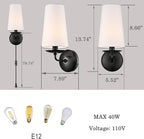 Modern Black Wall Sconce with Fabric Shade Hardwire or Plug-in Wall Lighting for Bedside, Living Room, Home Hallway,House Reading Set of Two