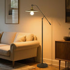 Swing Arm Floor Lamp with Smart Remote Control and Bluetooth Dimming,Living Room Corner Bedroom Office Library Farmhouse Reading Standing Lights, Bright Adjustable Black Rustic Industrial Home Decor