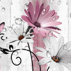 Rustic Farmhouse Shower Curtain, Farm Pink Daisy Floral Flowers and Butterfly on Country Wooden Shower Curtain for Bathroom, Pink Grey Bathroom Shower Curtains with 8PCS Hooks, 47X64IN