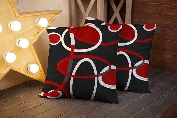 CAPSCEOLL Black White Red Geometric Circle Printing Decorative Throw Pillow Case 18X18Inch 2PCS Home Decoration Pillowcase Zippered Pillow Covers Cushion Cover