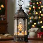 Animated Gingerbread Nutcracker with Moving Figurines Lighted Water Lantern, USB Lined/Battery Operated Snow Globe for Christmas Festival Decoration Gifts