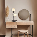 Black Mid Century Globe Table Lamp Industrial Retro 2 Lights Orb Desk Lamp with White Glass Globe Bedside Reading Light for Bedroom Living Room Study Room