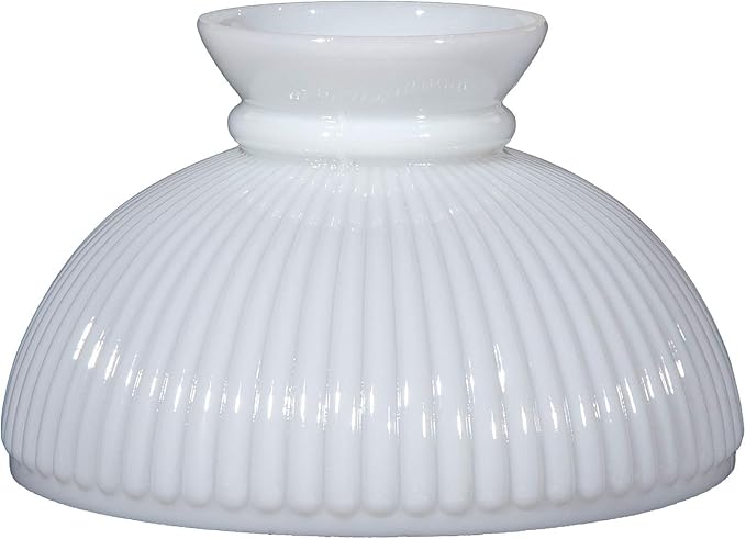 B&P Lamp® 10" Cased White Glass Ribbed Student Lamp Shade with Plain Top