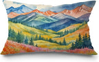 JINYO Watercolor Mountain Nature Landscape Pillow Covers 12x20, Colorful Maximalist Wildflower Meadow Forest Scenery Lumbar Throw Pillow Covers for Couch Bed Living Room Bedroom, Nature Lover Gifts
