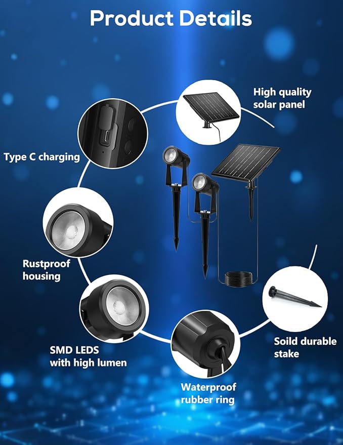 ZYAN Solar Landscape Spotlights Outdoor Waterproof IP65, Solar Powered Garden Yard LED Spot Lights for Outside Plant, Tree, Pathway, Auto On/Off Wall Lights for Walkway, Patio, Lawn-8 Pack