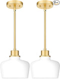 Emak 8 Inch Gold Pendant Lights Kitchen Island, 2 Pack Pendant Light Fixtures with Milk Glass Shade, Modern Hanging Lights for Kitchen Island, Bathroom, Dining Room, PL122-GD-ML-2PK