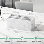 Luxspire Resin Toothbrush Holder, 5 Slots Hygienic Handmade Toothbrush Storage Stand Dispenser Bathroom Organizer Set for Toothpaste, Razor - Ink White
