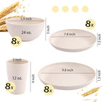 Supernal Wheat Straw Dinnerware Sets,Dish Sets for 8,Plates and Bowls Set Dishwasher Safe,Unbreakable Dinnerware,Reusable Tableware Set,Beige Color 16pcs Plates, 8pcs Bowls, 8pcs Cups.