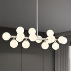 16-Light Globe Sputnik Chandelier, Mid Century Modern Light Fixture Over Table, Chrome Silver Linear Chandeliers for Dining Room and Kitchen Island (Milk White Glass Bubble Shades, 40 Inch)