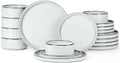 Onader Ceramic Dinnerware Sets for 6, Stoneware Plates and Bowls with Rustic Terracotta Bottom, Elegant Kitchen Dinner Dish Set, 18-Piece Dishware Tableware - Glacier White